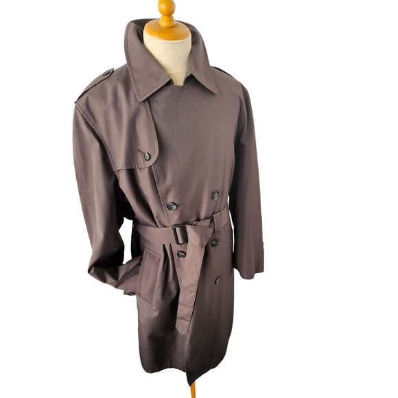 Vintage 80s Hart Schaffner Marx Mens Trench Coat 42L Gray All-Weather Raincoat - Picture 1 of 12